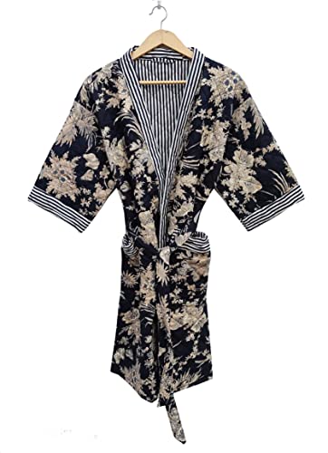 Floral Print Indian Quilted Kimono Robe Cotton Fabric Quilted Reversible Kimono Robe Winter Wear Women Coat Soft Night Wear Kimono Dress #TOP30