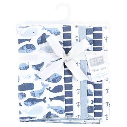 Image of Hudson Baby Unisex Baby Cotton Flannel Burp Cloths 7-Pack, Cute Whales, One Size