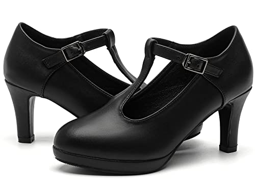 kkdom Women's T-Strap Mary Jane Pumps Oxfords Mid Block Heel Platform Court Dress Shoes