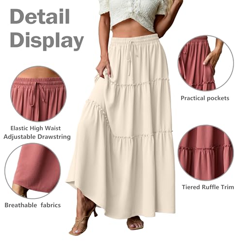 Image of Lepunuo Womens Casual Boho High Waisted Flowy Maxi Skirts Tiered Floral Long Skirts with Pockets for Summer Beach Vacation