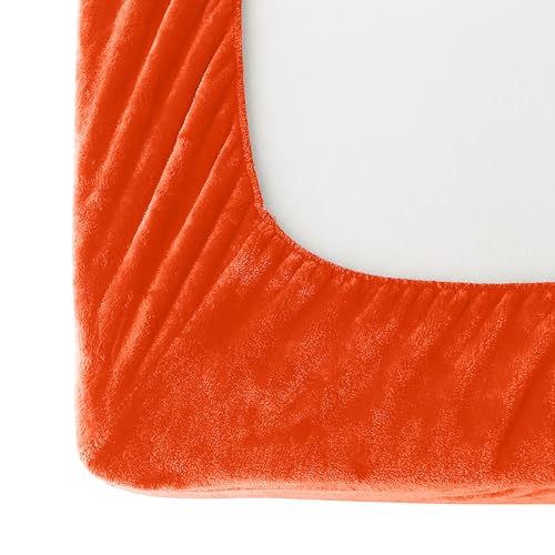 Elegant Comfort Luxuriously Soft 4-Piece Velvet Plush Flannel Sheet Set - Premium Quality - Cozy Warm, Anti-Static, Non Pilling Fuzzy Velvet Flannel Fleece Deep Pocket Sheet Set - Twin, Orange