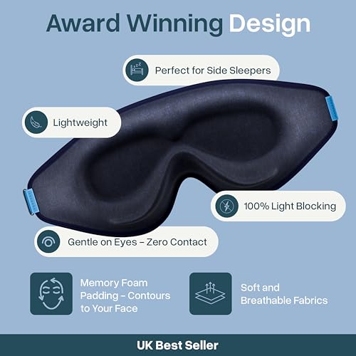 Image of MyHalos Sleep Mask - 3D Blackout Eye Mask for Women & Men, Side Sleepers, Zero Pressure Memory Foam Eyelash Friendly, Breathable,Award-Winning Sleep Aid for Travel (Navy Blue, 1 Count (Pack of 1))