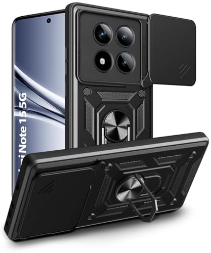 Image of WOW IMAGINE Tough Armor Bumper Mobile Back Case for Mi Redmi Note 15 5G 2025 | Poco M8 5G | Sliding Camera Cover | Shock Proof 360 Protection | Hybrid PC + TPU | Ring Holder with Kickstand - Black