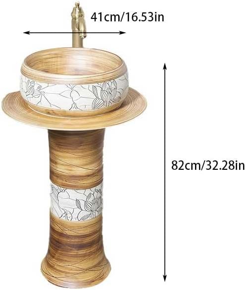 Pedestal Sinks Ceramic Column Washbasin Floor-Standing Sink Basin Home Balcony Bathroom (A)