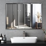 LEDLUX 24x36 Inch Black Mirror with Beveled Trim, Aluminum Frame Bathroom Vanity Mirror, Rectangle W