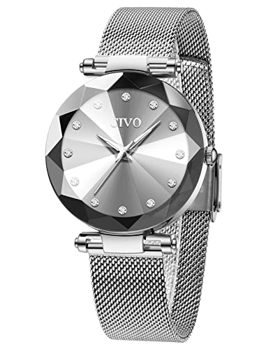 CIVO Montre Femme Acier Inoxydable Argent Montres Femme Etanche Montre Bracelet à Quartz Analogique Diamant Mode Montres pour Femme Entreprise Élégant
