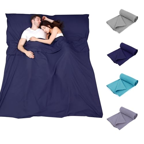 Sac de couchage double 160x210 cm avec poche oreiller pour voyage et hotel