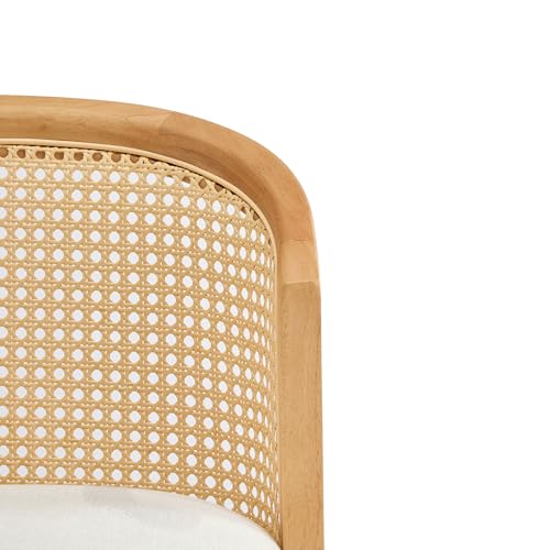 Image of Christopher Knight Home Jane Rattan Counter Stools Set of 4, Counter Height Bar Stools for Bar Table, Rubberwood Frame with Upholstered Barstools, Wood Accent Chair with Footrest, Beige + Natural
