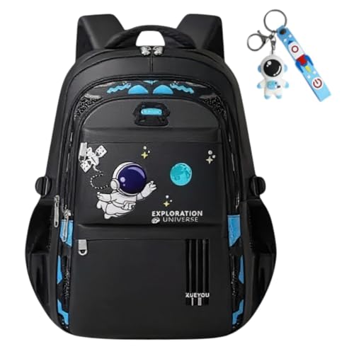 Mochila Escolar Infantil Astronauta, Ortopédica, Acolchoada, Reforçada, para Meninos 7-12 Anos (Preto)