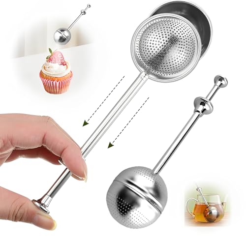 2Pcs Tea Infuser for Loose Leaf Tea, Stainless Steel Tea Strainers, Tea Ball Infuser Extra Fine Mesh, Tea Filters Tea Accessories Steeper for Tea, Sugar Shaker Duster for Bread Baking(Half+Full Hole)