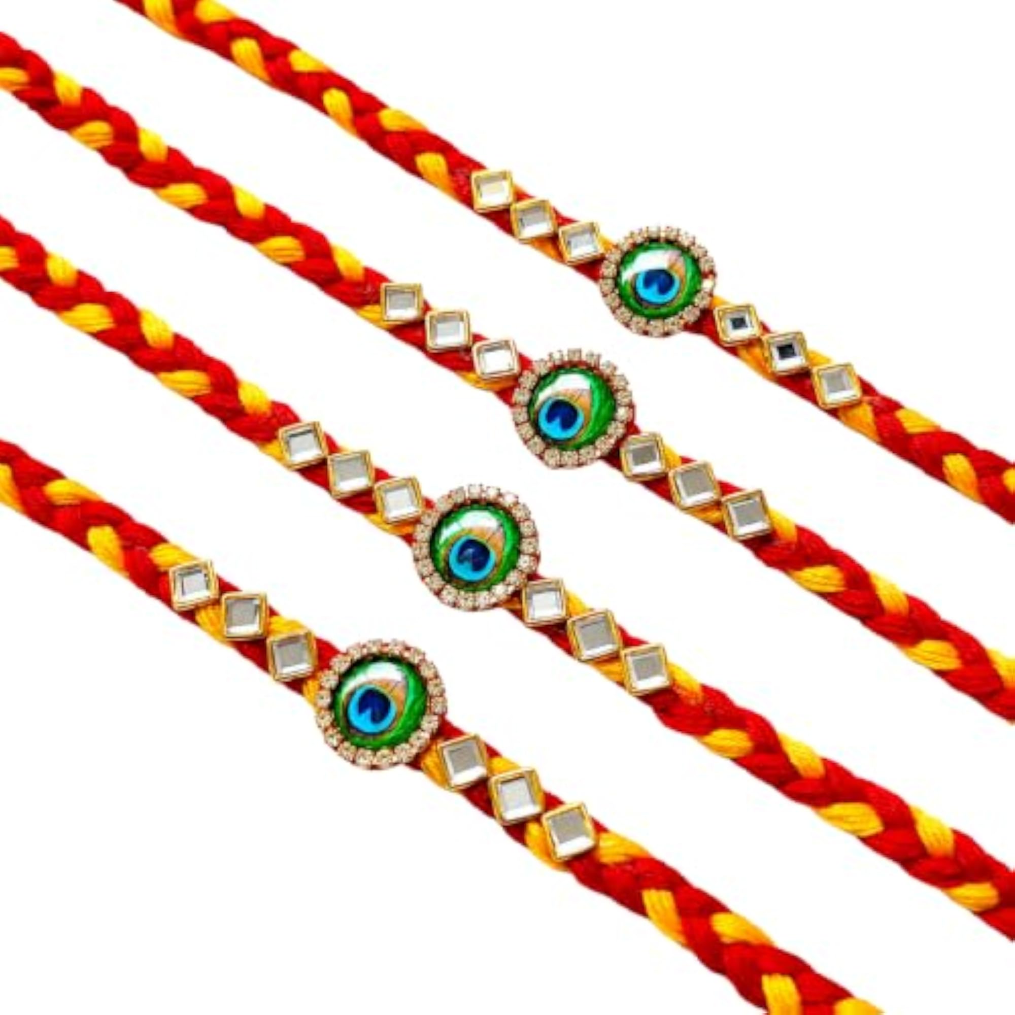 4pc Premium Peacock Rakhi Combo Set with Roli Chawal