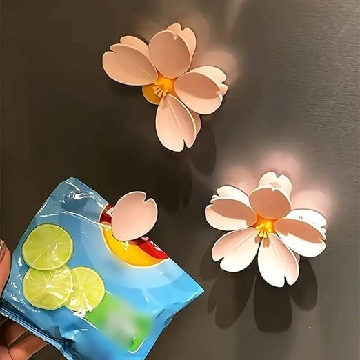 Image of SADMAX Flower Sealing Clip - Cherry Blossom Snack Bag Clamp | Airtight Food Bag Sealer for Chips, Tea, Coffee | Magnetic Refrigerator Bag Clips for Kitchen, Home & Office (Pink, Pack of 2)