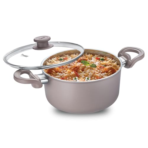 Image of Prestige Ceraglide Duo Casserole 24cm /4.6L with Glass Lid Non-Stick Ceramic Coating|Works On Gas & Induction|High Heating|Cool Touch Handle|Grey