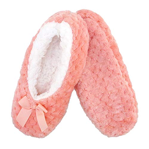 Adult Super Soft Warm Cozy Fuzzy Soft Touch Slippers Non-Slip Lined Socks, Pink, Small 1 Pair