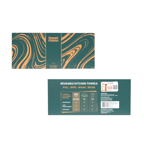Image of Happi Planet | Reusable Kitchen Towels | Kitchen Cleaner Wipes | 20 Pulls - 2000 Times Washable | Pull Wipe Wash Reuse | Highly Absorbent, Eco-Friendly, Non-Toxic | For Oil, Tea, Ketchup & Flour Stain