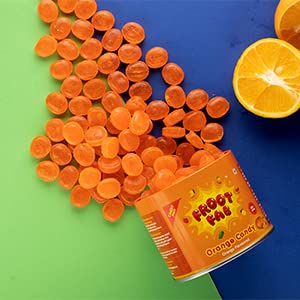 Image of CandyVille Frootfab Orange Candy Tin (340 Gm) | Narangee Candy | Santra Goli | Fruit Flavoured Candy Tin