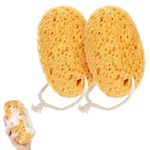 KFHENSOMR Lot de 2 grandes éponges de bain exfoliantes douces pour le visage et le corps, luffa en mousse pour homme et femme, peau sèche sensible, nettoyage...