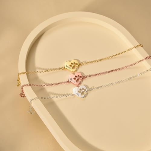 Personalized Dog Mom Gifts for Women Pet Name Bracelet with Heart Adjustable Pet Paw Gold Bracelets Memorial Gift for Pet Lover Birthday2