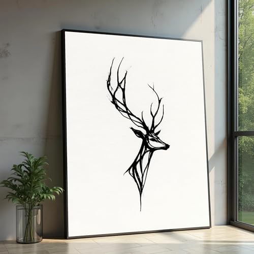 Toile silhouette de cerf pour habiller un grand mur blanc sans cadre