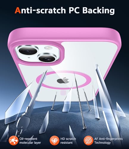 Image of FNTCASE for iPhone 15 Plus Case: Clear Magnetic Phone Cases with Screen Protector Compatible with Magsafe Slim Anti Yellowing Rugged Shockproof Protective Transparent Cell Phone Cover (B-Pink)