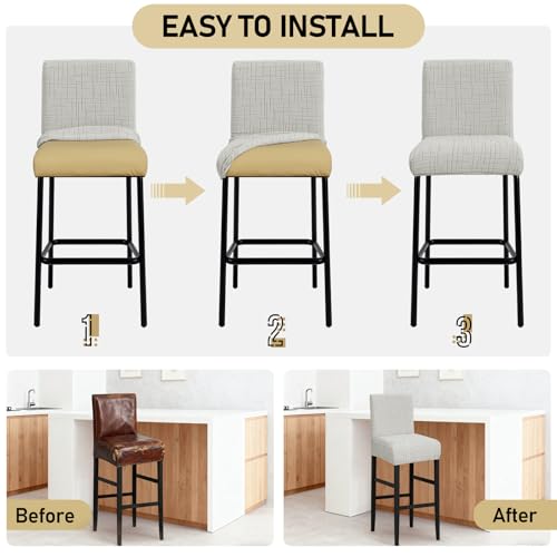 Image of JIUZHEN Light Grey Stretch Velvet Bar Stool CounterCovers Set of 2 | Washable Removable Rectangular Seat Covers, Water Resistant, Kitchen, Dining, Pub, Hotel, Wedding and Party Counter Stools