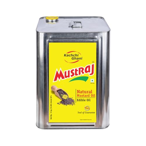 Image of Mustraj Kachi Ghani Mustard Oil 15Kg Tin | Premium Sarson Ka Tel | Cold Pressed Traditional Oil | High Pungency, Rich Aroma | Ideal for Cooking, Frying, Tempering & Pickling | 100% Pure Edible Oil