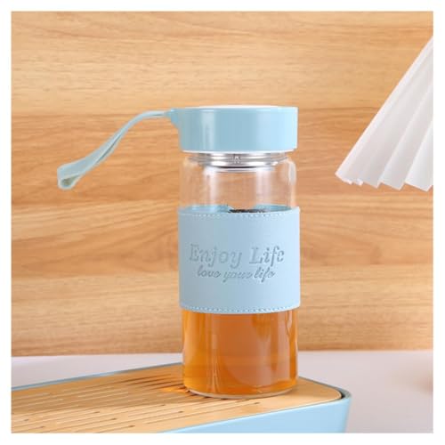 Image of Wosta Leakproof Glass Water Bottle with Stainless Steel Infuser Glass Tea Infuser Bottle with Strainer and Neoprene Sleeve for Loose Leaf Tea, Cold Brew Coffee. (A - BLUE, 480ML)