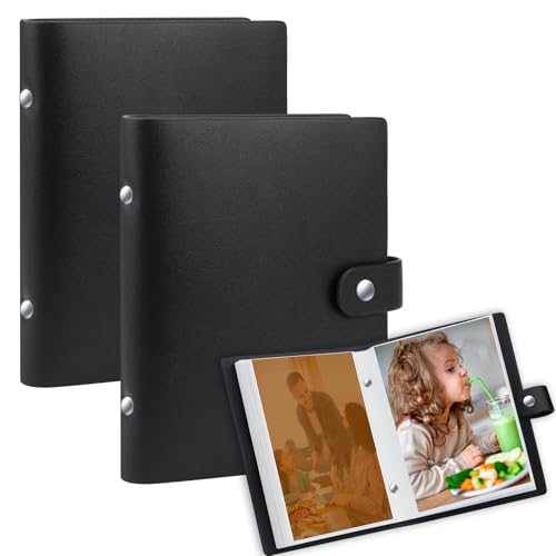 2 Paquetes de álbumes para fotos 10x15 pequeños, carga superior deslizante, 52 fotos   Cubierta de cuero, mini álbum de fotos para boda, familia, bebé y vacaciones (Negro)