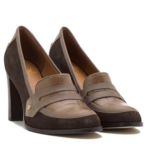Image of MOOMMO Women Chunky Block Heel Pumps Round Closed Toe Slip On Oxford Loafers Shoes High Heels Snakeskin Work Pump Suede Loafer for Office Ladies Classic Formal Business Professional 4-13 M US