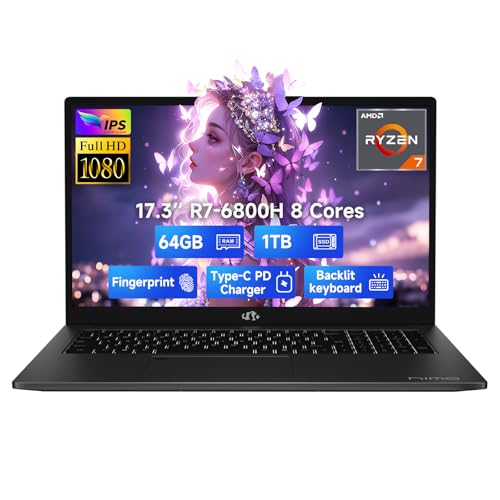 NIMO 17.3' FHD Gaming Laptop, AMD Ryzen 5 6600H 16GB DDR5 RAM 512GB SSD (Beat i7-1165G7, 6-Core up to 4.5GHz) Radeon 660M Graphics Computer with 100W Fast PD Backlit Keyboard for Business & Student