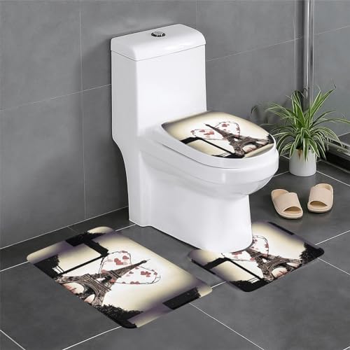 Alfombra De Baño De 3 Piezas Torre Eiffel Amor París Juego De Alfombrillas De Baño Absorbentes Cómoda Alfombras De Cama, para Cocina, Bathroom, Dormitorio