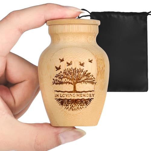 Urnas pequeñas para cenizas humanas, juego de 1, bambú hecho a mano, mini urna de recuerdo de cremación para funeral o decoración del hogar, 5.1 cm de ancho x 7.6 cm de alto