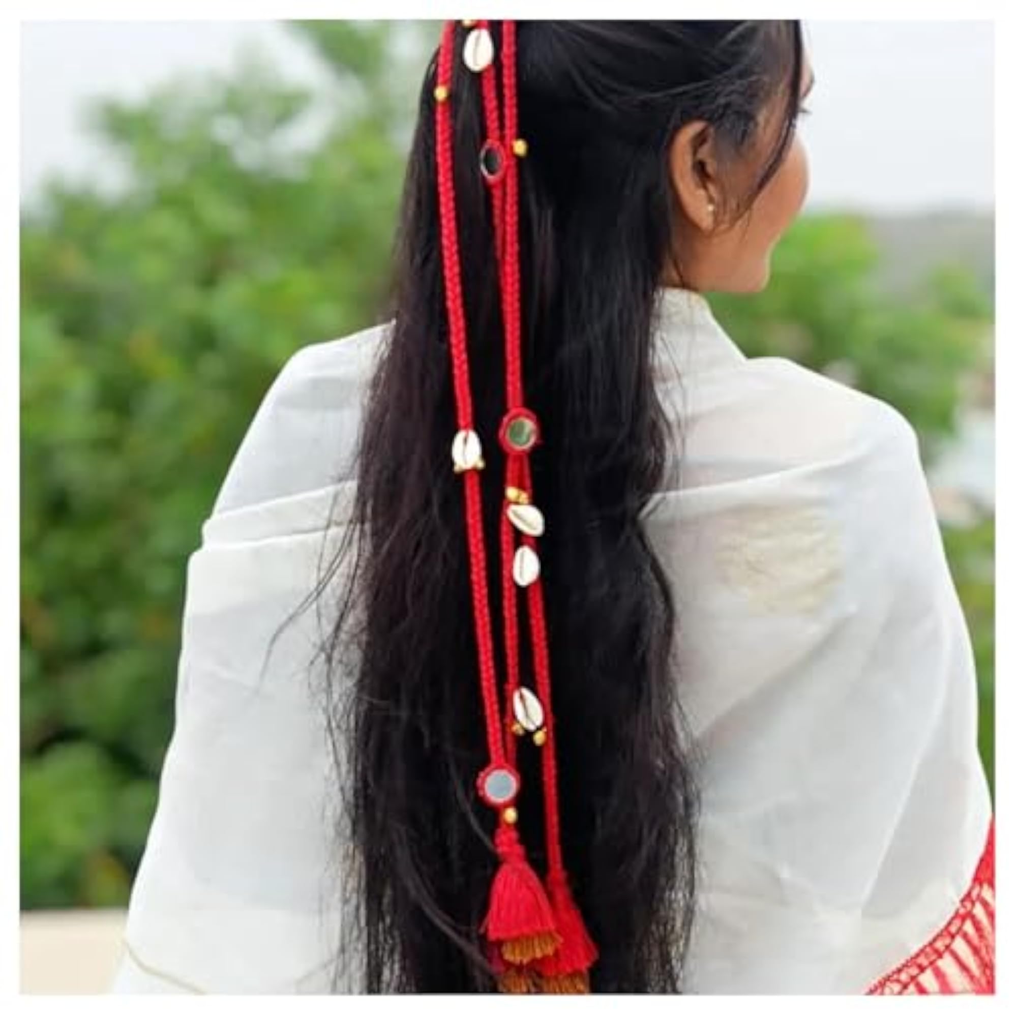 Handmade Cotton Braided Hair Extension with Cowrie Shells