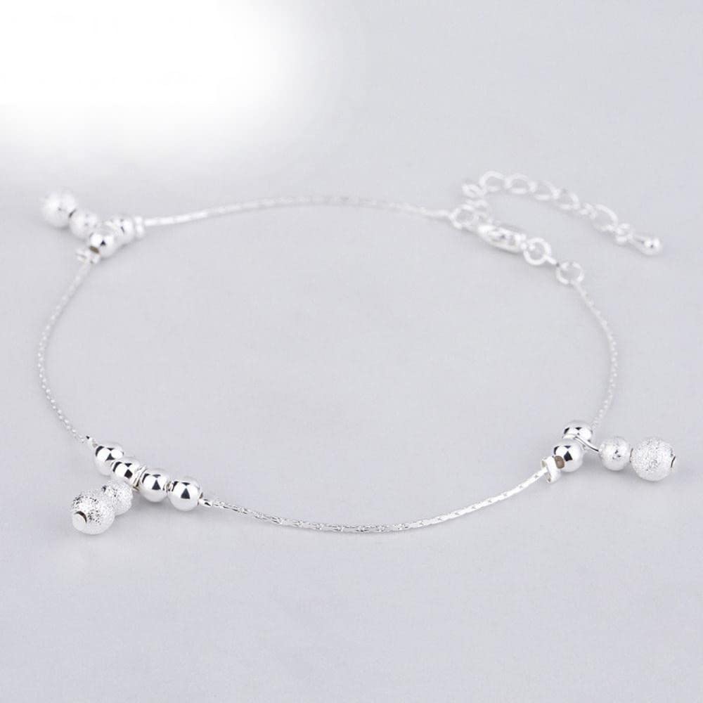 Cavigliere con maglie di perline Bracciale in argento sterling 925 per gioielli del piede Cavigliera con catena in argento per gamba femminile (Argento F)