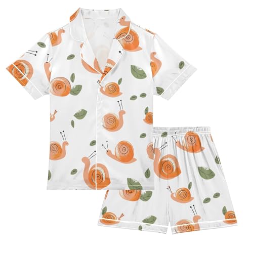 Cute Snail Pajamas Set Summer Button Down Sleepwear Pjs Sets Comfy Loungewear