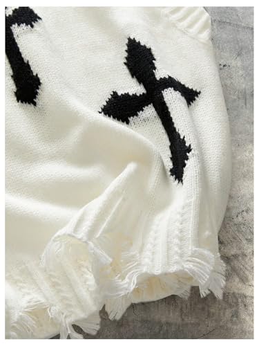 Men's Goth Ripped Sweater Vest Streetwear Cross Graphic Sleeveless Knit Tops4