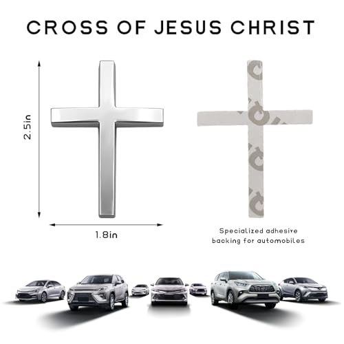 Image of 2 PCS Metal Christian Cross Emblem Stickers, 2.5 inchx1.8 inch Alloy 3D Car Cross Sticker Badge, Self-Adhesive Emblem Decal Decoration for Auto Trunk Tailgate Fenders, Car Exterior Decal (Silver)