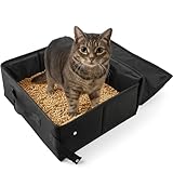 Loyareal Portable Travel Litter Box for Cats, Small Foldable Travel Cat Litter Box with Zipped Lid, No Smell, Waterproof, Leak-Proof, for Car Hotel and Outdoor, Black