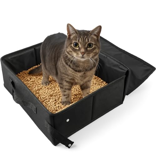 Loyareal Portable Travel Litter Box for Cats, Small Foldable Travel Cat Litter Box with Zipped Lid...