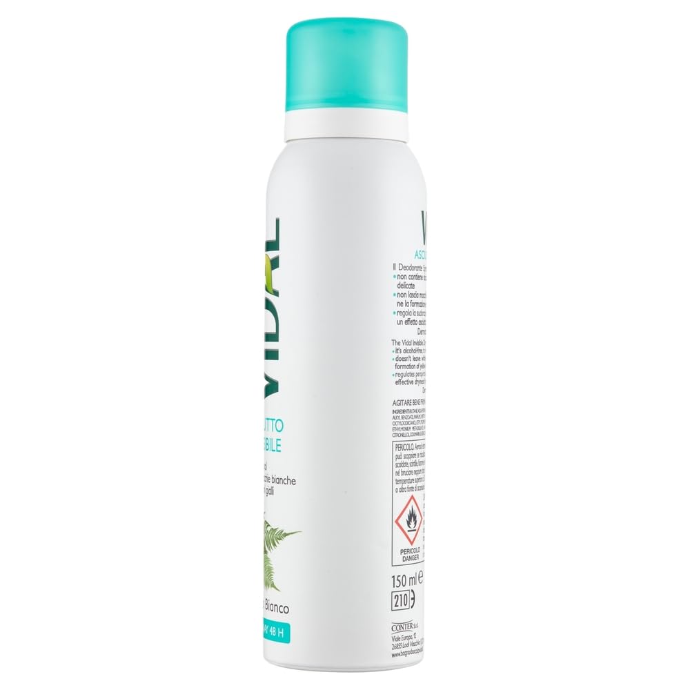 12x Vidal Deodorante Spray - Weißer Moschus 48H Deo-Spray Talk Duft,0% Alkohol, keine Flecken,150ml + Beni Culinari Kostenloser Schlü6sselanhänger