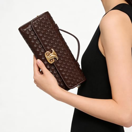 Image of JYG Woven Handbag for Women Fashion Evening Shoulder Bag PU Leather Handmade Clutch Purse Casual Crossbody Bags 2024