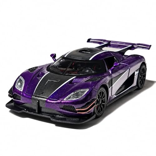 Image of 1:24 Scale Koenigsegg One:1 Diecast Model Car with LED Lights & Engine Sound | Premium Metal Body | Openable Doors via Roof Button | Realistic Collectible Toy for Kids & Adults-Purple