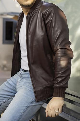 Image of Jild Varsity Style Leather Bomber Jacket Men - Casual Fashion Real Suede Classic MA-1 Leather Jacket Men