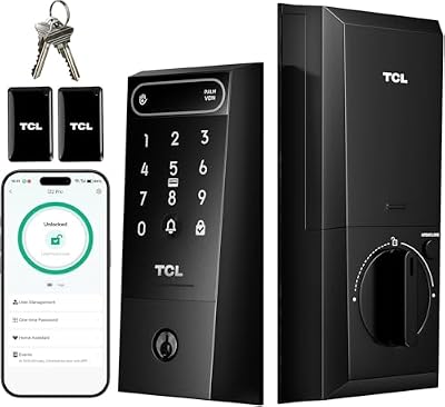 TCL Smart Lock D2 Pro, Palm Vein Keyless Entry Deadbolt, Wi-Fi Keypad Door Lock, Built-in Doorbell, 8-Month Battery, App & Voice Control, Works with Alexa & Google Home, Easy Install for Front Door