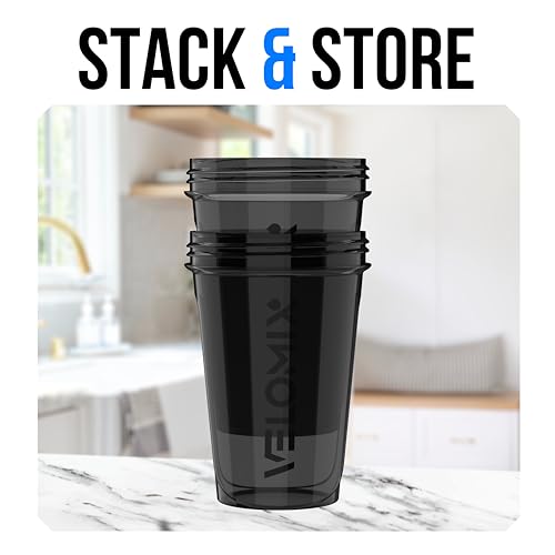 Image of VELOMIX -2 Pack- 20 oz Protein Shaker Bottles for Protein Mixes - 2x Wire Whisk | Leak Proof Shaker Cups for Protein Shakes and Pre Workout | Protein Shaker Bottle Pack (Onyx Set)