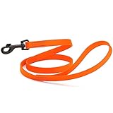 Picture of Dogline Biothane Waterproof Dog Leash Strong Coated Nylon Webbing with Black Hardware Odor-Proof Easy to Clean High Performance for Small or Large Dogs Made in USA 4 or 6 ft Lead, Hunter Orange