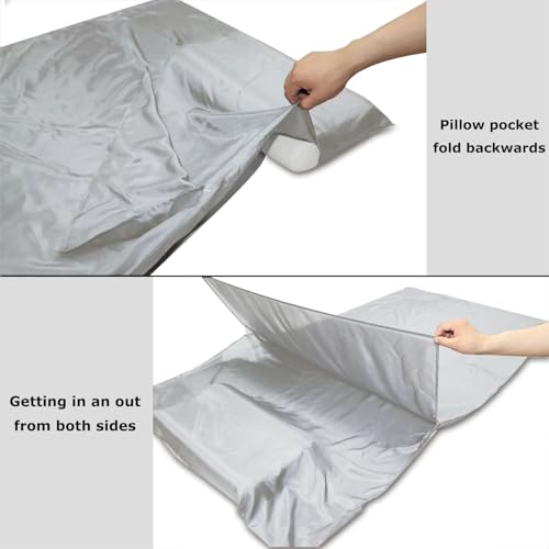 Image of Browint Silk Sleeping Bag Liner, Silk Sleep Sack, Extra Wide 87 inchx43 inch, Lightweight Travel Sheet for Hotels, More Colors for Option, Reinforced Gussets