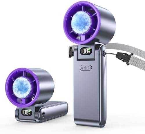Portable Handheld Turbo Fan with Ice Cooler, 199 Speed Personal Fan,5500mAh Rechargeable,20H Cooling Time,20000 RPM Powerful Silent Motor, Summer Essential for Travel/Outdoor/Office, Grey Purple