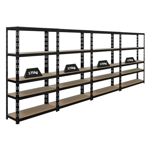 PROREGAL Mega Deal | 4X Étagère pour Charges Lourdes Apollo | HxLxP 150x90x30 cm | Charge Max. 175kg | Noir