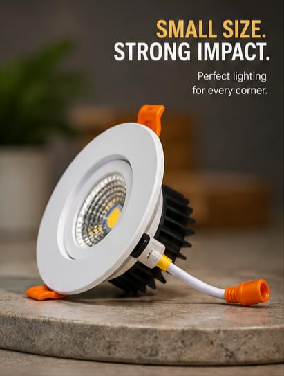 Image of KUSUM 3 Watt White Reflector Concealed LED Ceiling COB Round Spot Light with Focused Beam | Neutral White, Pack of 1 (4000K) | Energy Efficient LED Ceiling Light for Home and Office